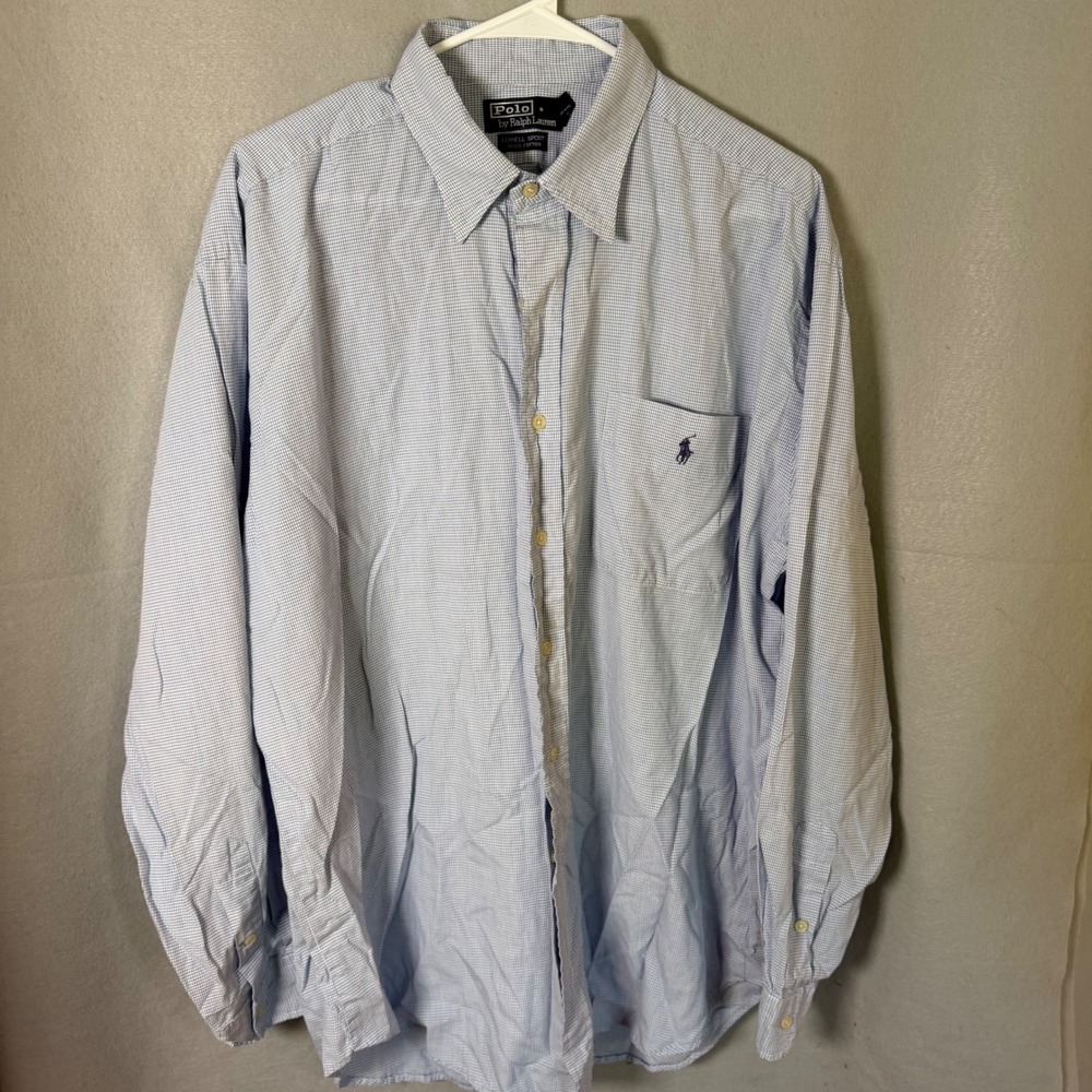 Polo Ralph Lauren Shirt Mens XL Blue Lowell Sport Cotton Check Monogram WKM